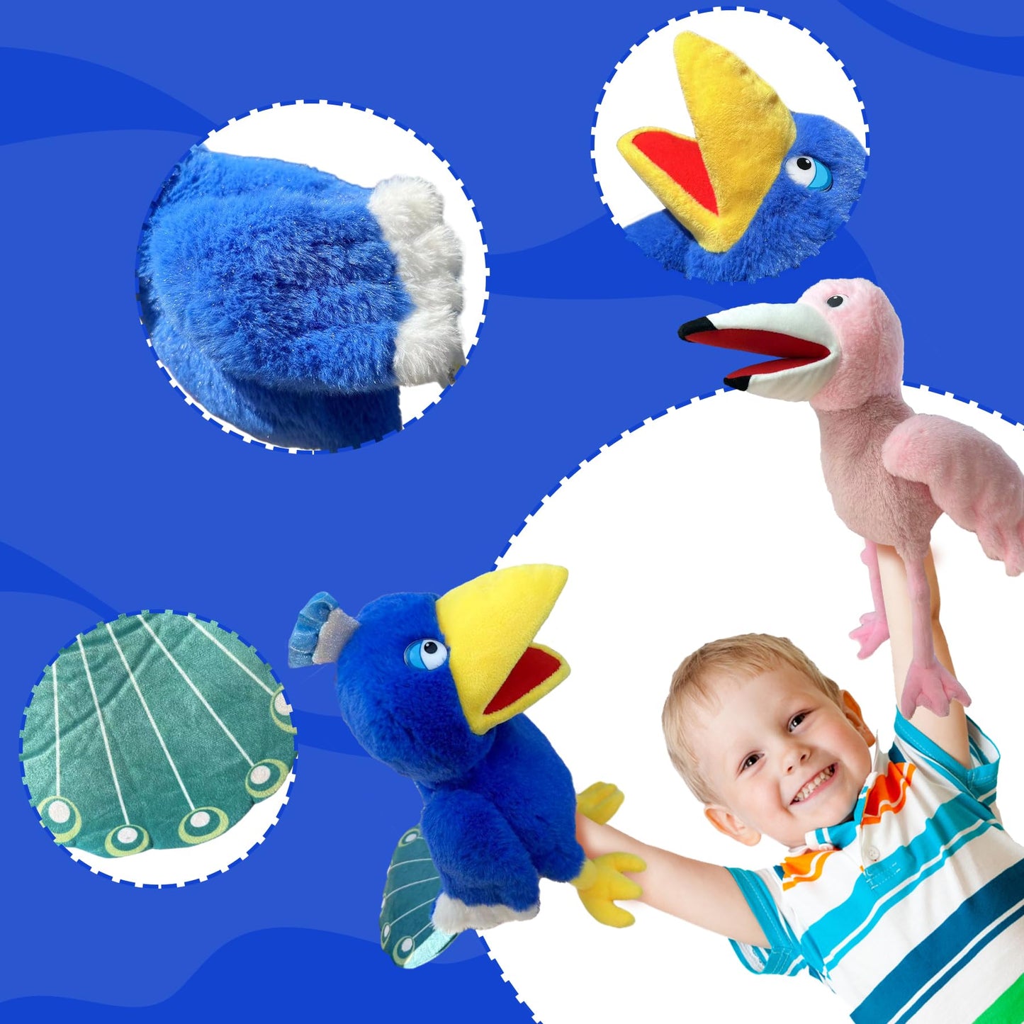 okegztoa Puppets Peacock Hand Puppet 13.8 Animal Puppet Peacock Puppets Bird Stuffed Animal Hand Puppets for Kids with Movable Mouth Puppet Plush Multi-Color Toy Bird Puppet Role Play Teaching(Blue)