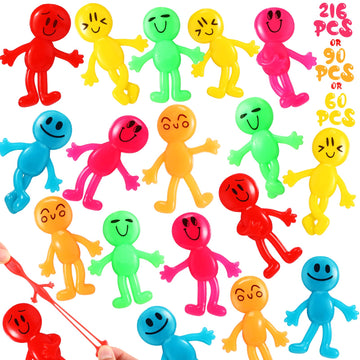 HyDren 216 Pcs Stretchy Bendable Man, Treasure Box Toys for Classroom, Stretchable Smile Figure, Assorted Color Bendable Toys, C