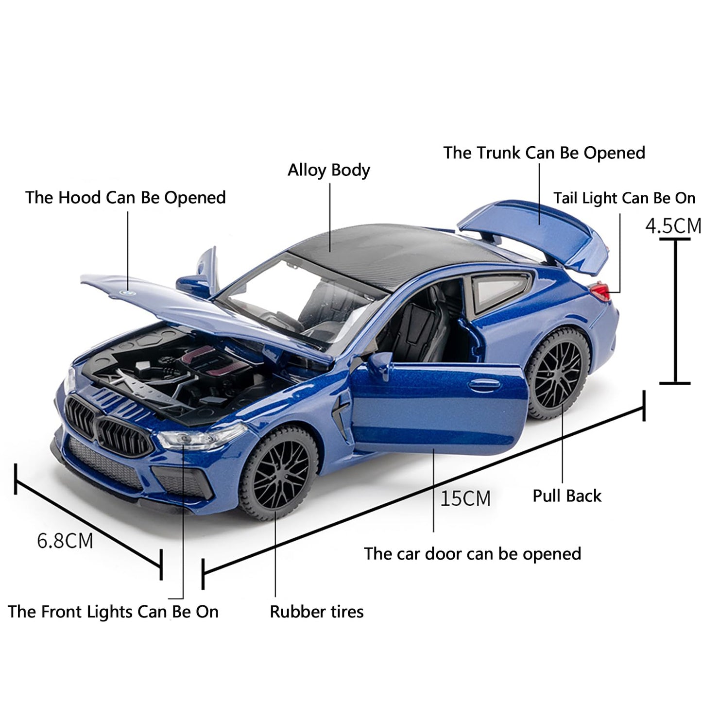 Erbadihago Toy Cars Compatible Bmw M8 Toys Car 1/32 Metal Model Car Collect Car With Light And Sound Pull Back For Boys Children