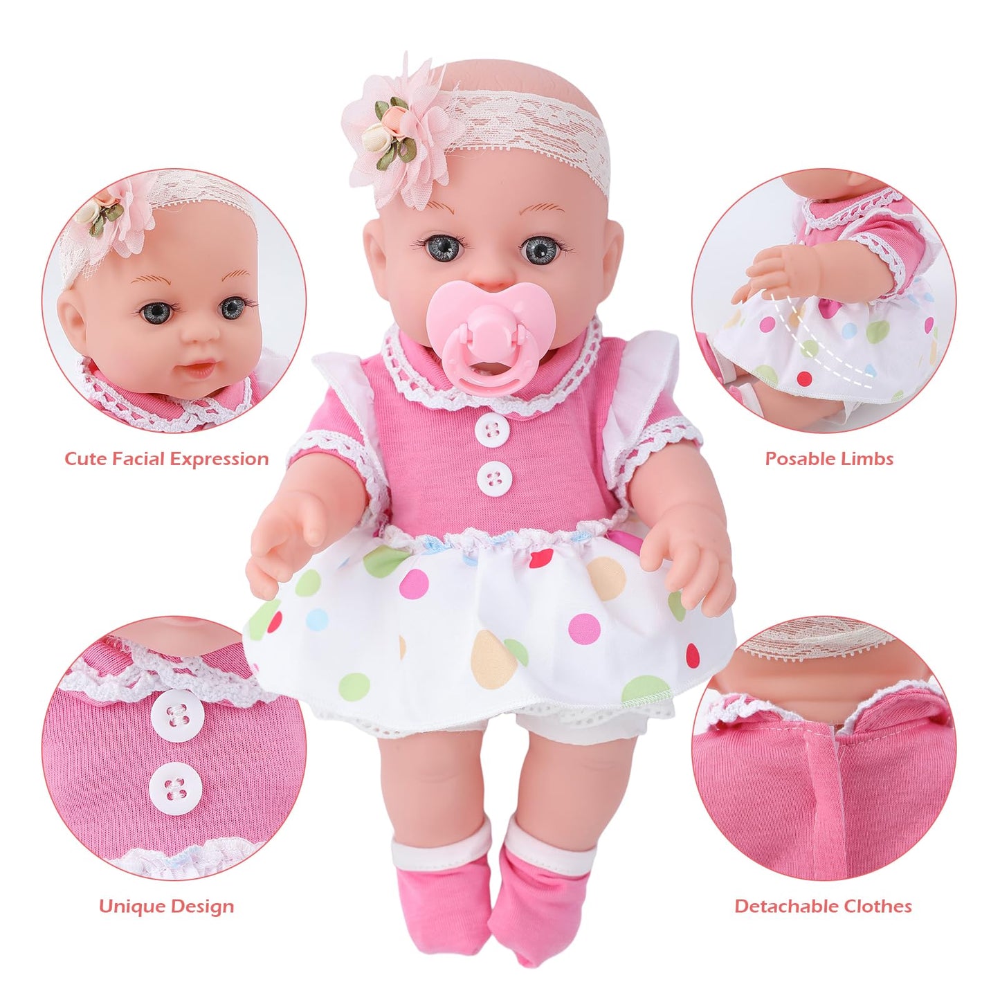 Dontno 12 Inch Baby Doll With Bassinet Bed,Reborn Alive Doll Includes Clothes And Accessories,Bottles,Nipple,Diaper,Burp Cloth,First Baby Dolls For Toddlers 36 Months And Up