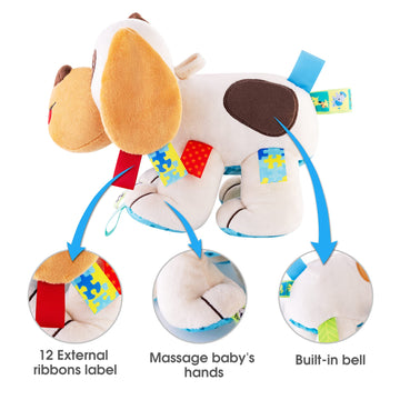 VINEGO Baby Tags Plush Toy Lovey Soft Dog Stuffed Aninaml Pacify Doll Soothing Sensory Taggy Toy Great Gift for Newborn/Infant/T