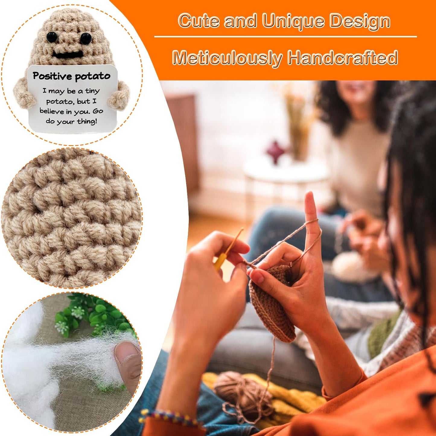 Gkuzus 12Pcs Positive Gifts Crochet Potato Doll Funny Knitted Wool Creative Cute Toy With Positive Card Good Luck Encouragement