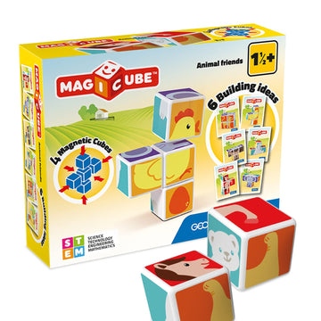 Geomag Magicube Animal Friends 4-Piece Magnetic Stacking Cubes Building Set, Toddlers & Kids Ages 1.5+, Stem Educational Toy, Swiss-Made, Creativity, Imagination, Learning, 6 Adorable Building Ideas