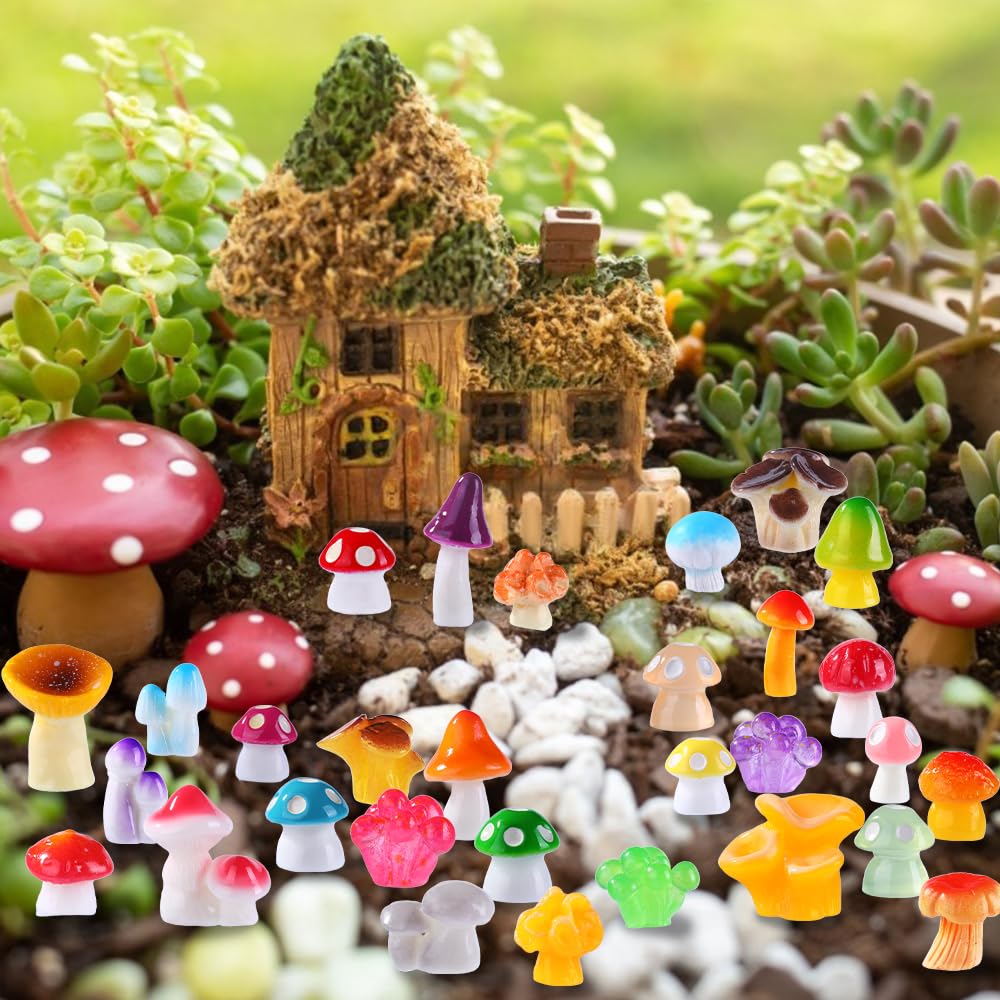 DIYDEC Mini Resin Mushrooms - 80pcs Multicolor Figures for Dollhouse Decor, 6.49 inches, Tiny Fairy Garden Accessories