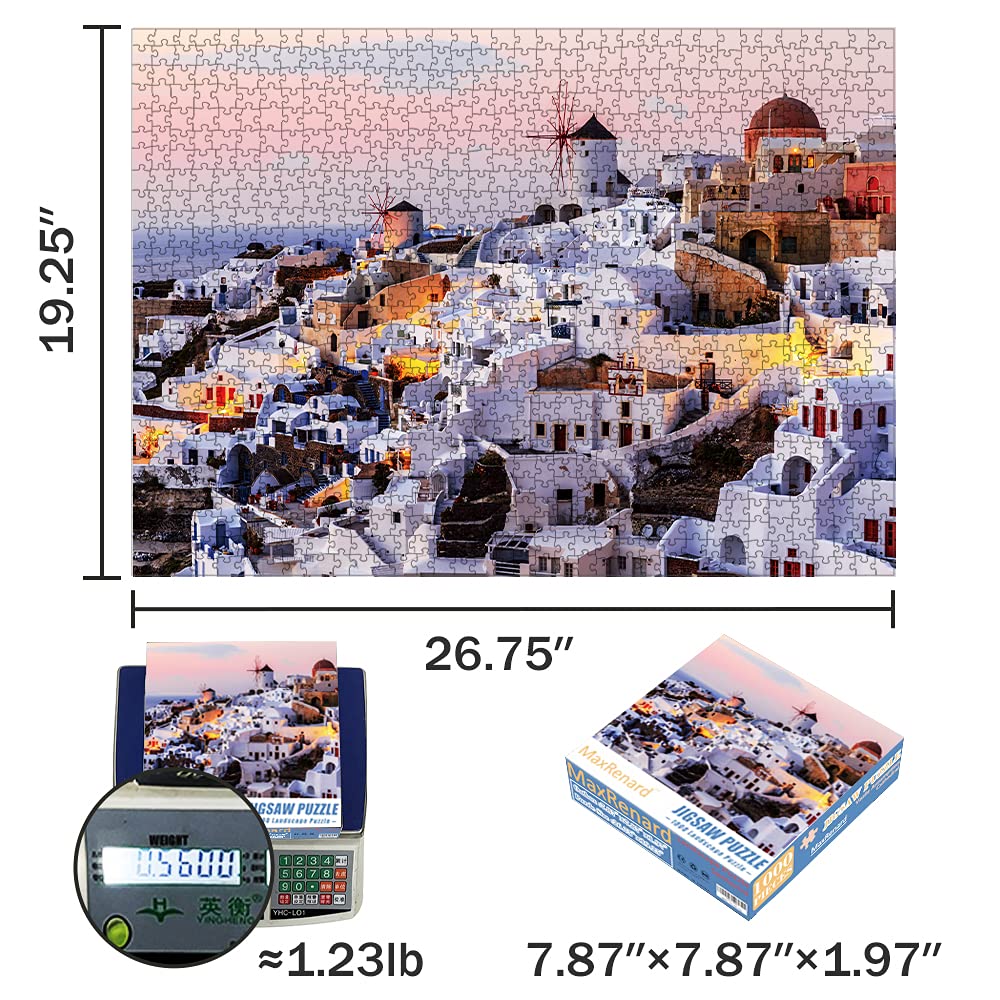 MaxRenard Game Jigsaw Puzzle 1000 Pieces for mature-themed Landscape Santorini Pieces Fit Together Perfectly Challenge Family Toy