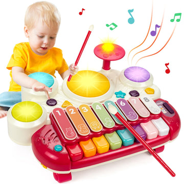 Marstone Baby Toys For 1 Year Old Birthday Gift, 5 In 1 Musical Toys For Toddler 1-2 With Piano, Xylophone, Whack A Mole, Drum S