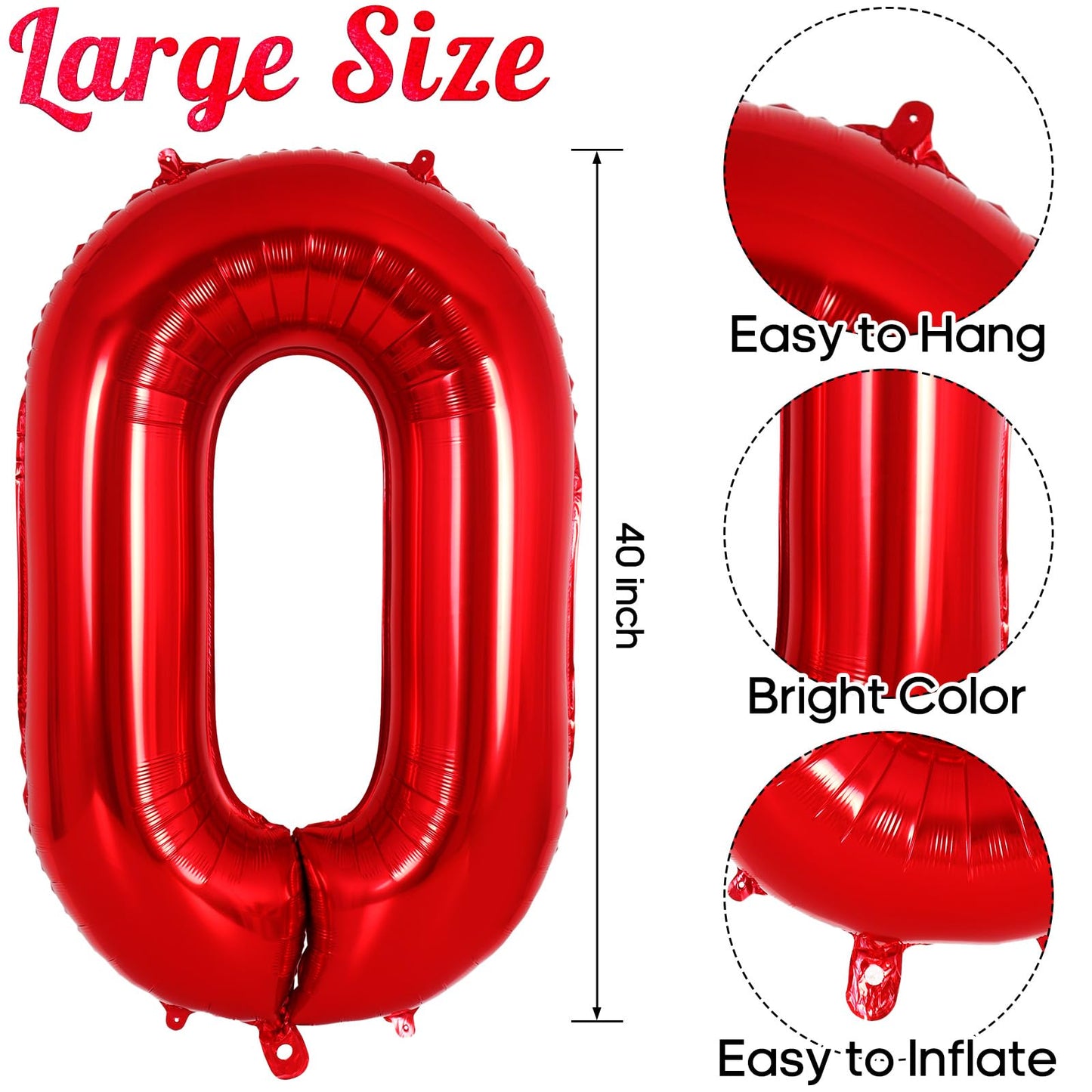 Red Number 0 Balloon 40 Inch, Big Large Foil Helium Number Balloons, Jumbo Giant Mylar Number 0 Balloons For Birthday Red Party