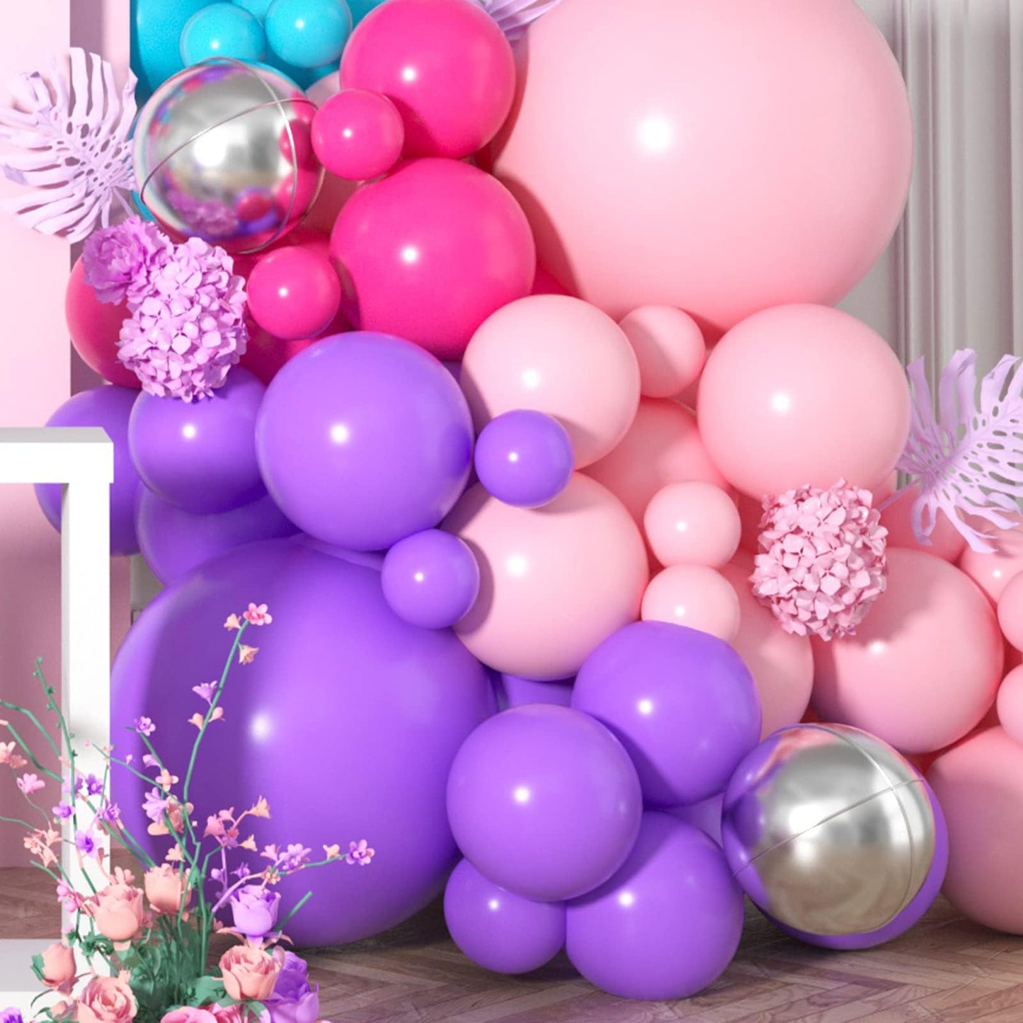 Pink Purple Blue Balloon Arch Kit, Pink Purple Balloon Garland Kit With Teal Blue, Pink And Purple Balloons, Pink Purple Blue Ba