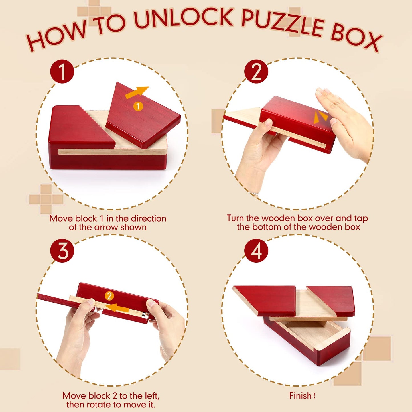 Zhanmai 2 Pack Christmas Puzzle Box Gift Wooden Magic Impossible Dovetail Box Secret Money Case Mini 3D Brain Teaser Case for Valentines Girlfriend Cash mature-themeds Teens(Rectangle Red)