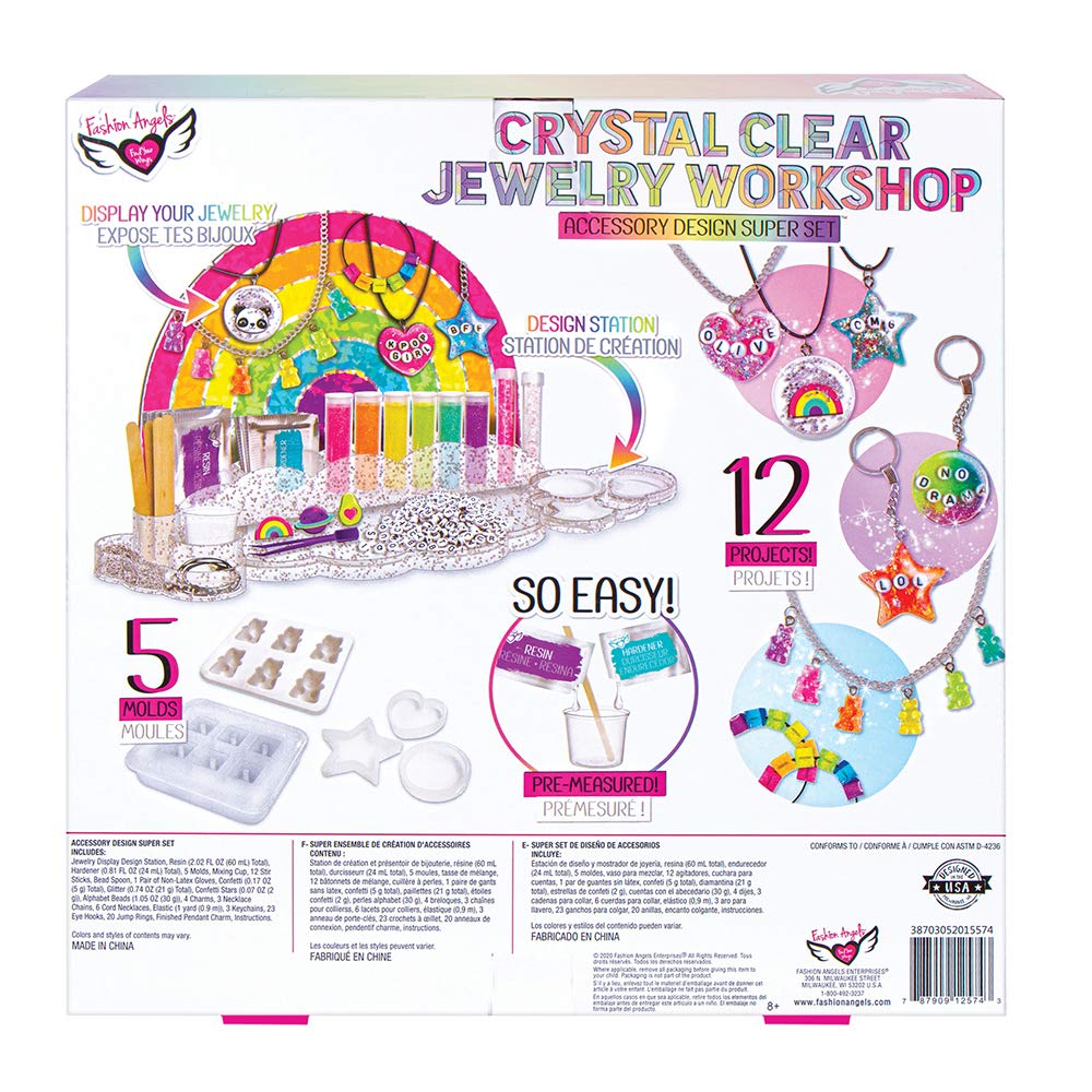 Fashion Angels Crystal Clear Jewelry Workshop Super Set (12574), DIY Jewlery Resin Kit for Beginners, Comes with Molds, Clear Ep