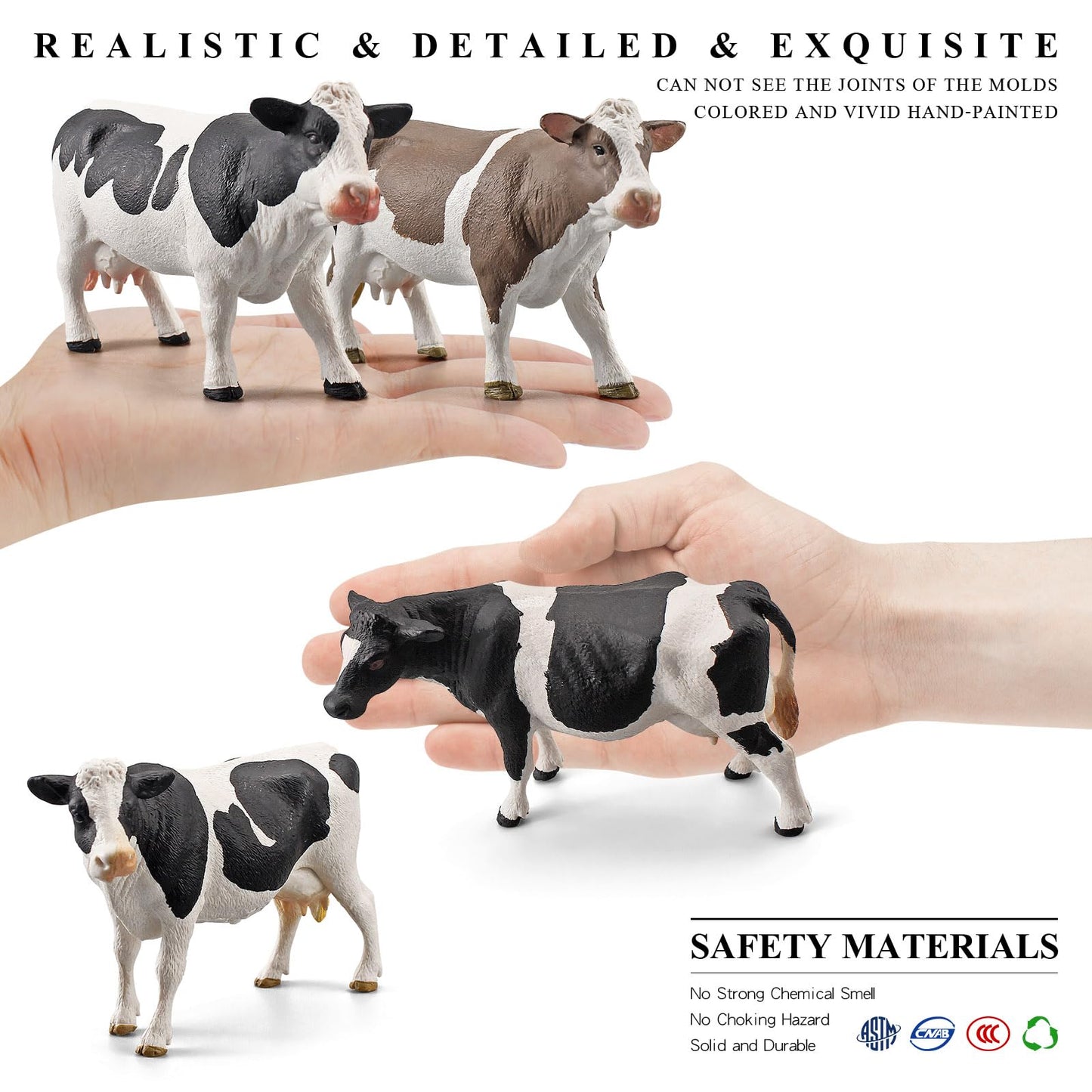 Lc Joycre Cow Figure Toys 4Pcs Realistic Big Cows Figurines Toys For Toddlers Simmental Cows Holstein Cow Figures For Kids Birth