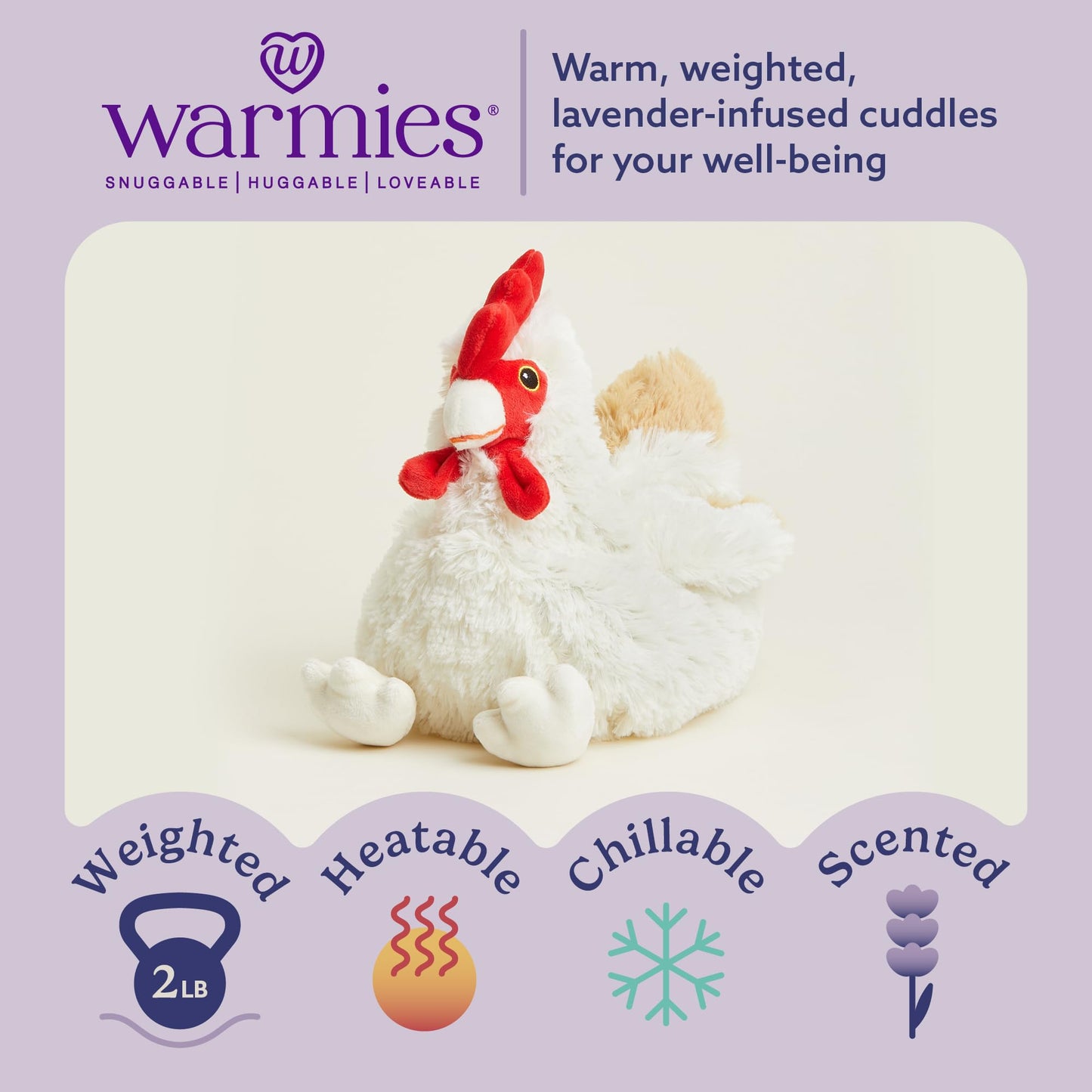 Warmies Microwavable Chicken Plush Stuffed Animal, 13 Inch Weighted Toy for Comfort, Soft Material for All Ages