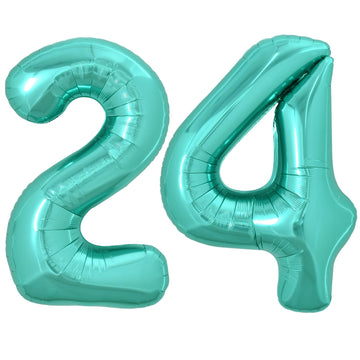Toniful 40 Inch Large Teal Blue Number 24 Balloons Giant Digital 24 Or 42 Helium Balloons, Foil Mylar Big Number Balloons For 24