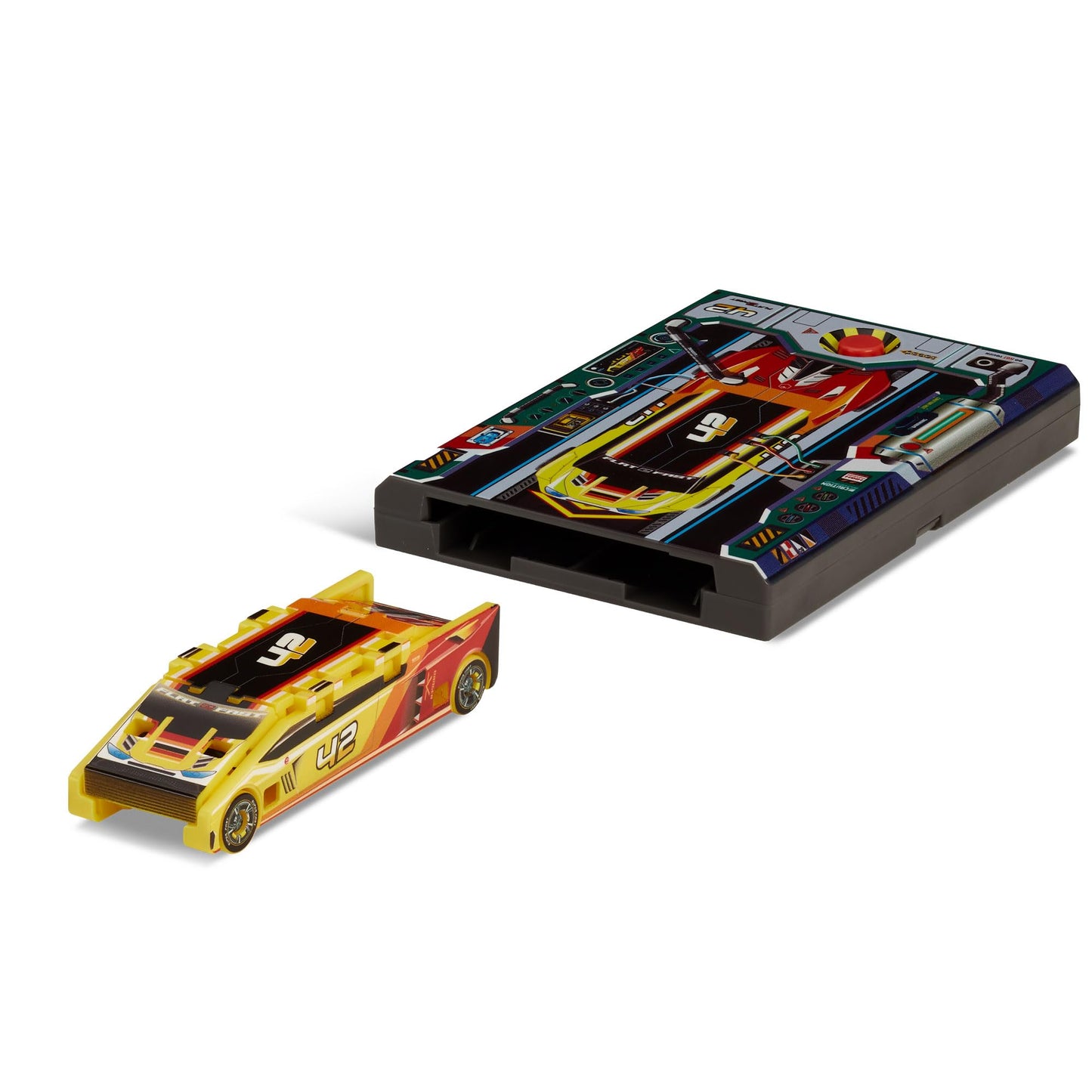 FLAT 2 FAST Yellow 42 Card Racer | Load, Launch, Race - Pocket-Sized Racecar Toy Ages 5 and up (Sold Each)