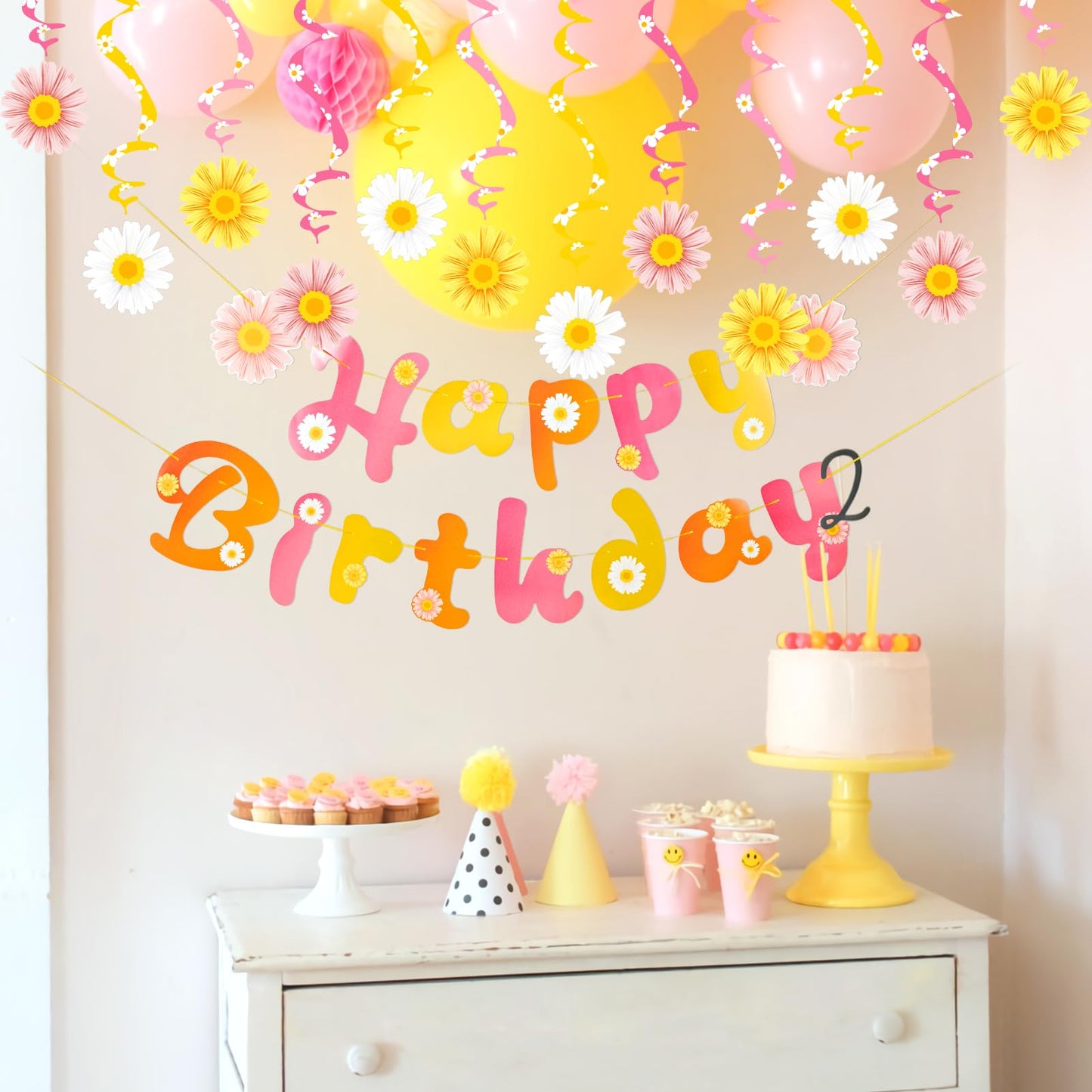 Sunbeauty Flower Daisy Birthday Party Decorations Groovy Party Decorations Boho Happy Birthday Party Decorations Daisy Hanging S