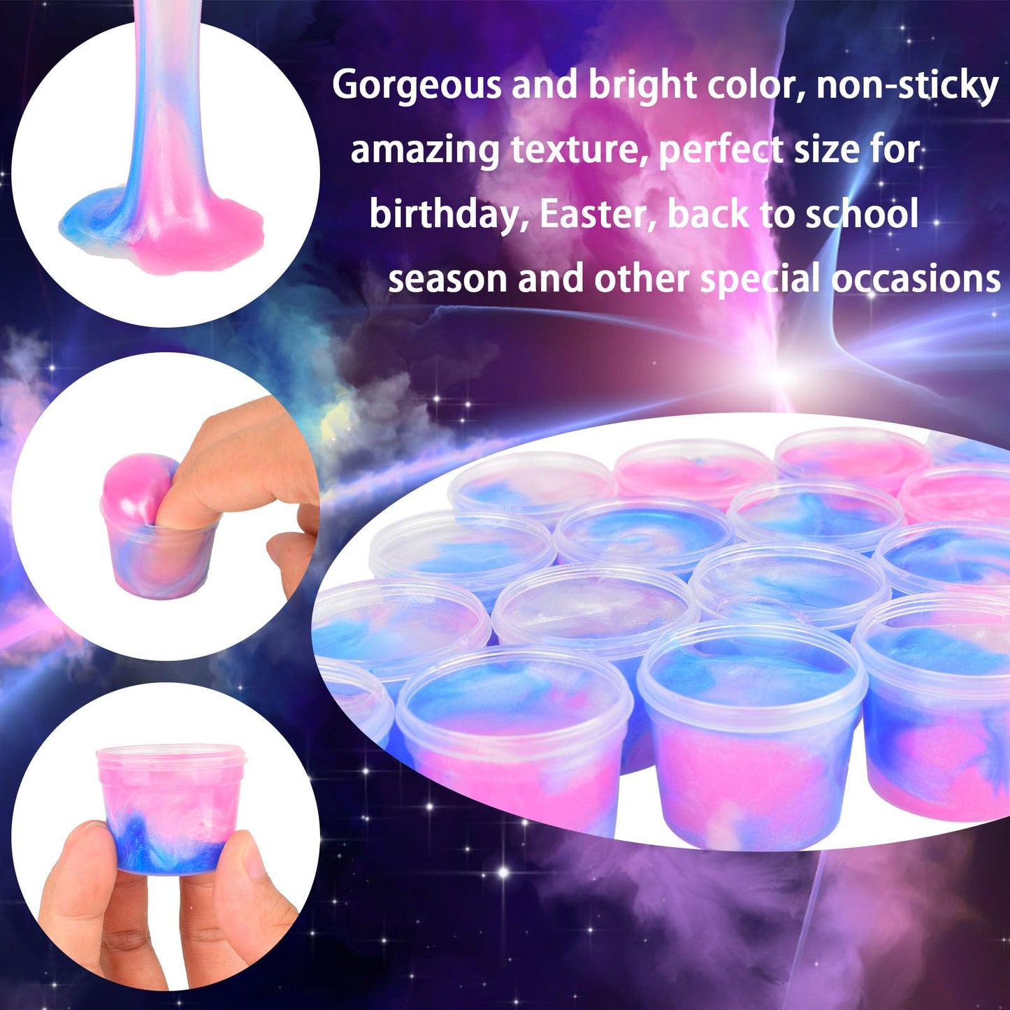 60 Pack Galaxy Slime Kit  Mess Free  Non Sticky  Mermaid Themed Slime for Stress Relief  enhanced Classroom Rewards  Birthday Gifts  Christmas Stocking Stuffers  Putty Toy for Kids