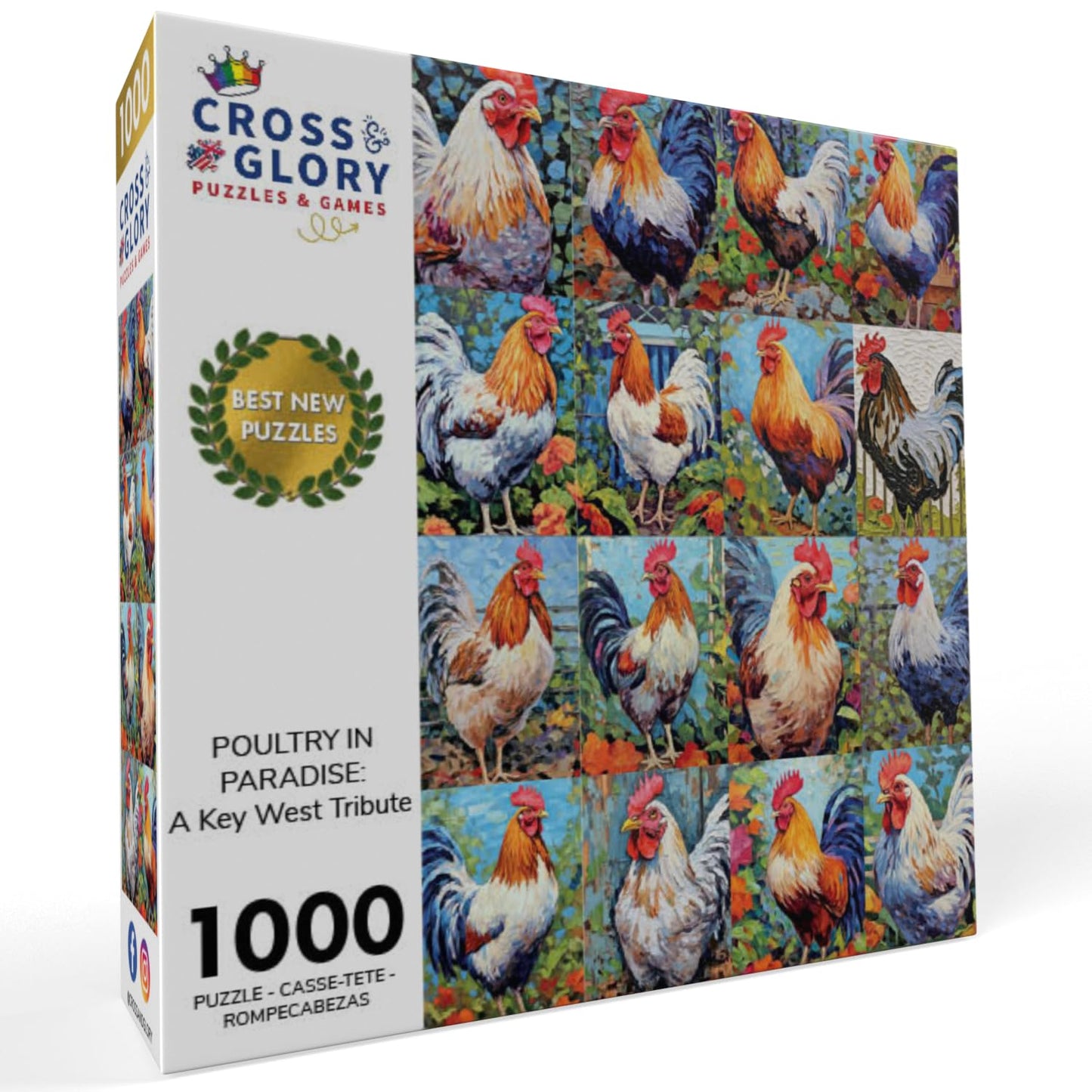 Cross & Glory - Key West Colorama: Rooster On Duval - 1000 Piece Jigsaw Puzzle For Adults | Vibrant | Challenging & Artistic | S