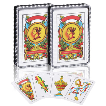 2 Decks Spanish Playing Cards Cartas Españolas, Baraja Española, Briscas Cards Puerto Rico, Mexican Plastico Spanish Cards (With Playing Card Boxes)