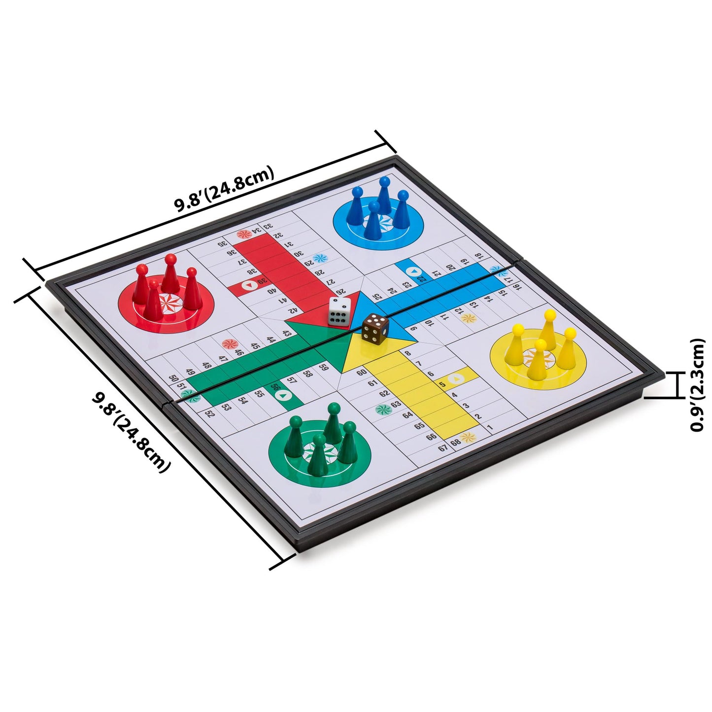 Yellow Mountain Imports Magnetic Folding Ludo Travel Board Game Set - 9.8 Portable Classic Strategy Game - White