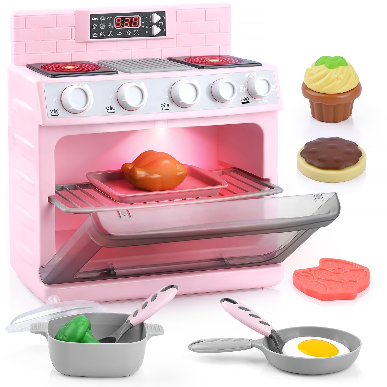 PLAY Toy Oven Kids Kitchen Playset, Kids Play Kitchen Set with 11 Accessories, Realistic Cooking Sounds & Lights, Pretend Play O