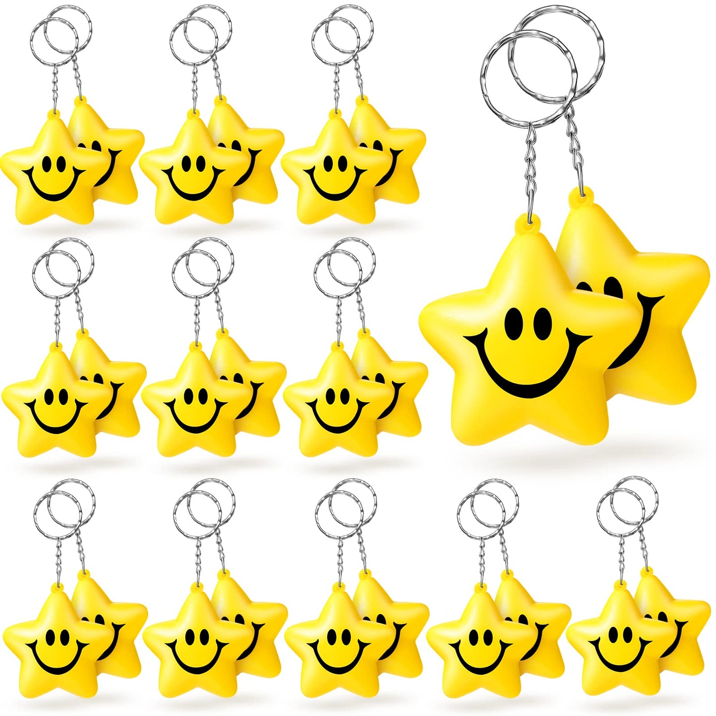 Vertintong 24 Pcs Star Stress Ball Keychains Smile Face Mini Foam Balls for Kids Valentine Classroom Exchange Gifts Adults Schoo