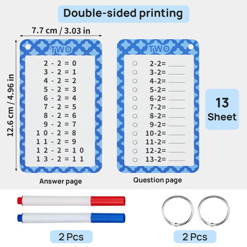 Catephe Subtraction Flashcards 0-12, 13 Pcs Subtraction Chart Math Flashcards, Subtraction Math Game, Times Table Flash Cards Wi