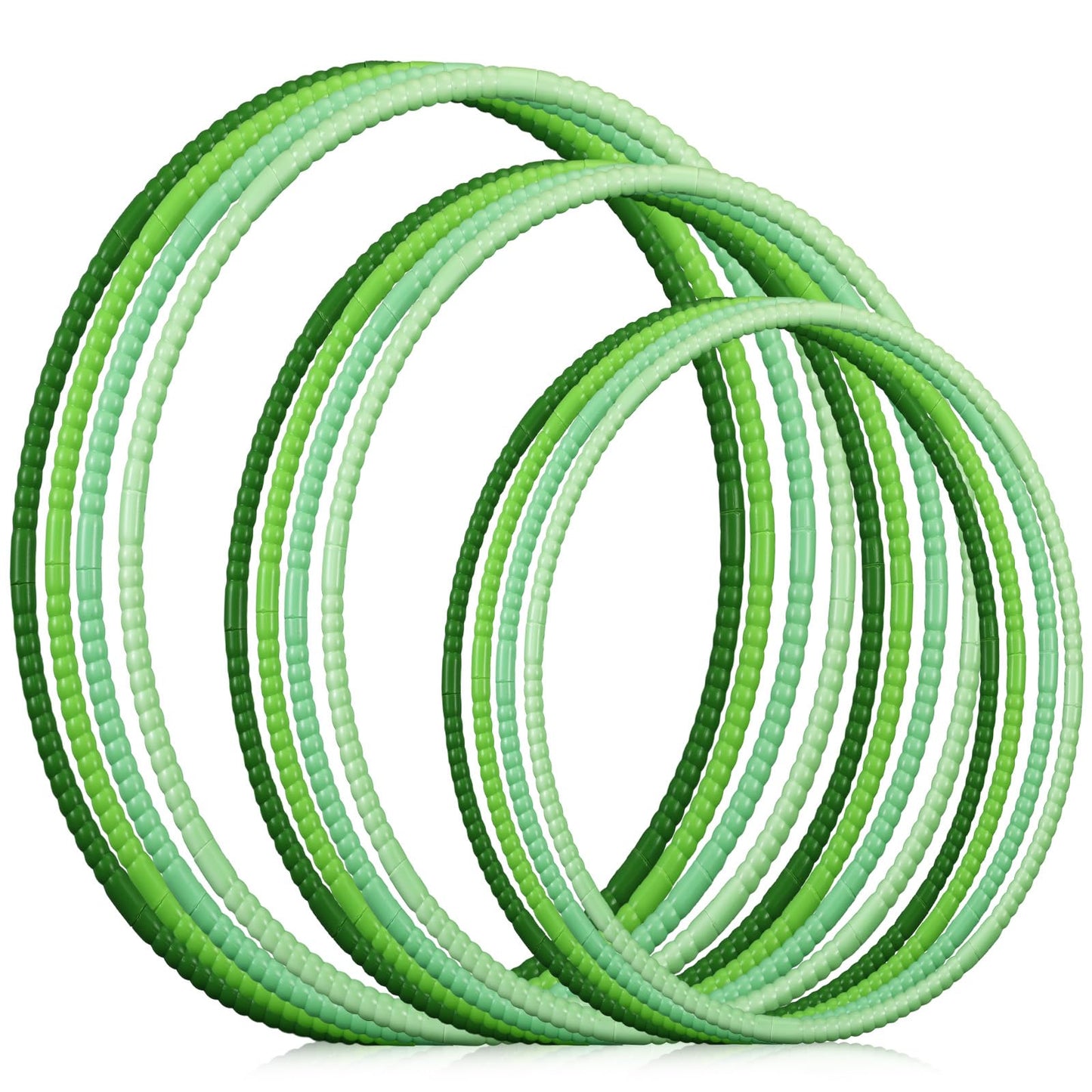Syhood 12 Pcs Toy Color Hoop Plastic Detachable Adjustable Hoop Light Weight Exercise Fitness Equipment Toy Waist Ring for mature-themed Party  3 Sizes (Gradient Green)