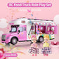 Carox Remote Control Car for Girls Food Truck Toy Playset,Pink Remote Control Food Truck with Food Set, Dolls and Tableware Set,