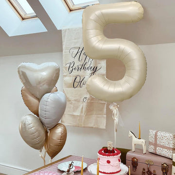 Paticool 40 Inch Beige Number Balloon 5, Large Cream Number Foil Mylar Balloons For Birthday Party Celebration Decorations Suppl