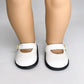 18'' American Doll Shoes- Mary Jane Matte Black, Red, White, Pink, Shiny Black Shoe (18'' Doll, White)