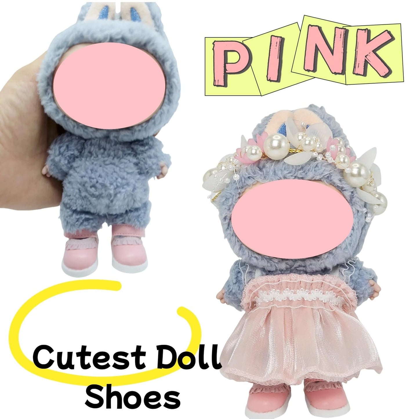 2025 New Version Doll Shoes  1 Pair enhanced Pink Laces Shoes  Perfect Match for bubu Clothes  Shoes for 15&17cm Doll Accessories