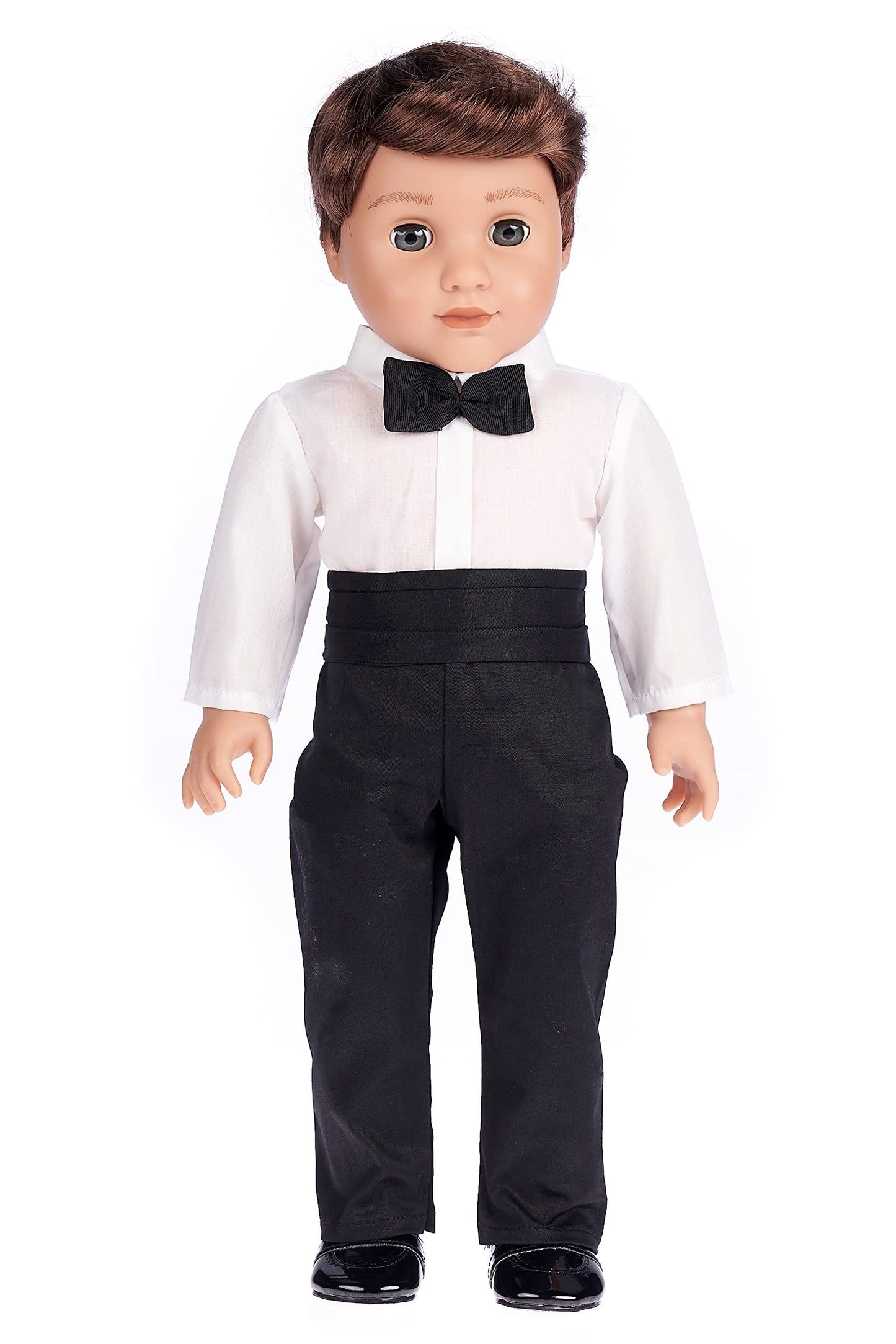 Tuxedo - 5 Piece Tuxedo Set - Clothes Fits 18 Inch Doll - Black Jacket, Pants, Belt, White Shirt And Dress Shoes (Dolls Not Included)