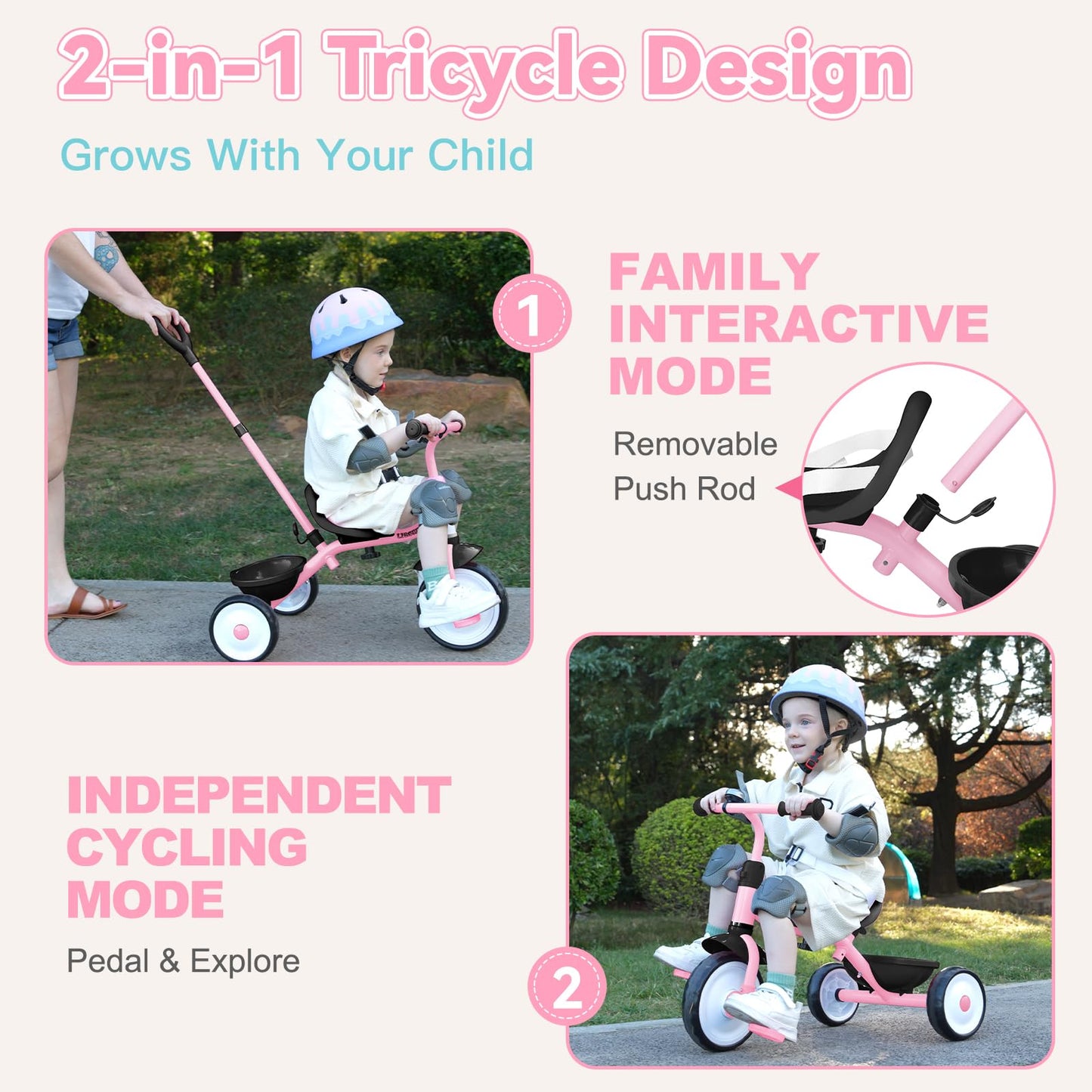 Liberry 2 In 1 Toddler Tricycle Age 2 3 4 Years Old, Kids Trike With Adjustable Push Handle, Bell & Basket, 3 Wheel Bike Riding