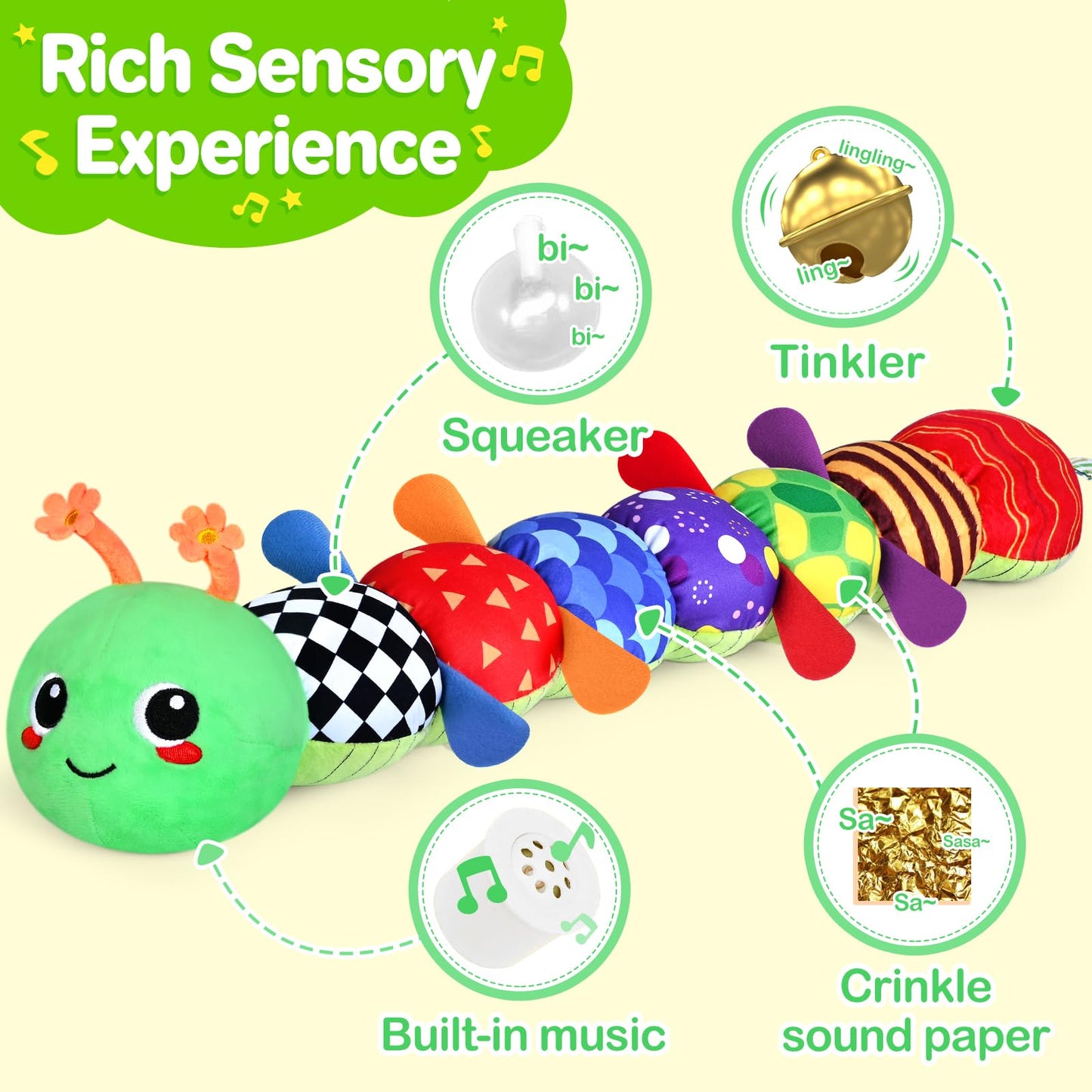 Kmuysl Baby Toys 0-6 6-12 Months, Sensory Music Animal Stuffed Toy For 0 1 2 3 4 5 6+ Months, Plush Toy With Crinkle And Rattles