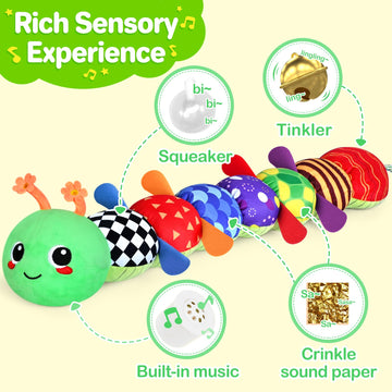 Kmuysl Baby Toys 0-6 6-12 Months, Sensory Music Animal Stuffed Toy For 0 1 2 3 4 5 6+ Months, Plush Toy With Crinkle And Rattles