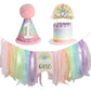 Macaron First Birthday Party Decorations Pastel Rainbow High Chair Banner Crown Cake Topper For Girl 1St Birthday Decor