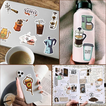 Coffee Stickers For Laptop Coffee Stickers For Water Bottles Waterproof Funny Coffee Stickers Pack (50 Pcs)