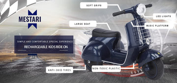 Mestari Kids Ride On Motorcycle 3 Wheels Stable Bike Electric Tricycle Slow Start Forward/Reverse Led Mp3 Horn Music Foot Drive