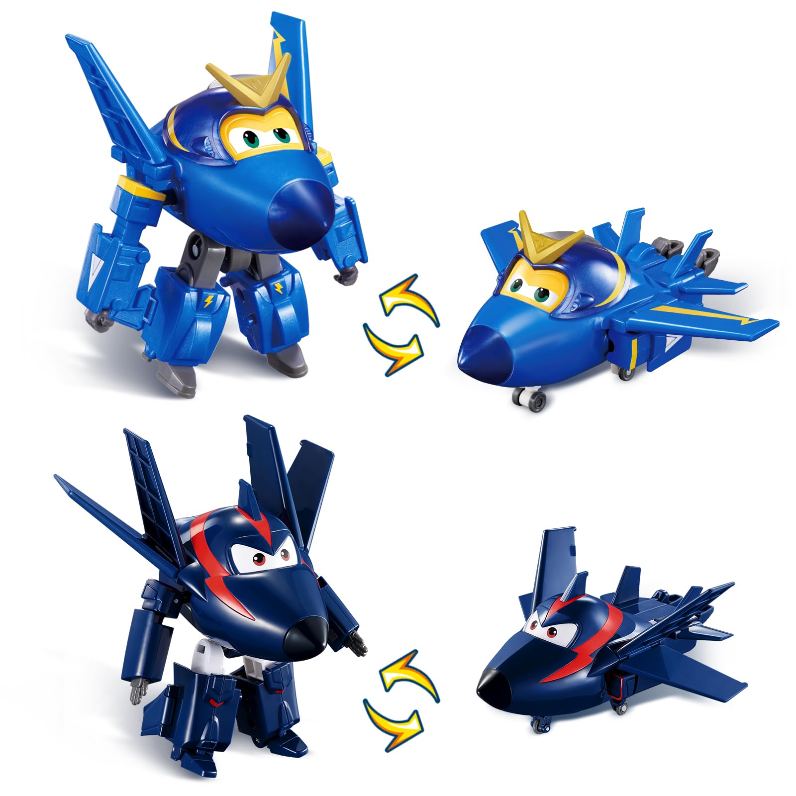 Super Wings Transformable Toys, 5 in Jerome & Agent Chace Airplane Transforming Figures Toys Set, 2 in 1 Mode Rescue Bots Toy fo