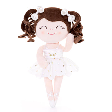 Gloveleya Baby Dolls Soft Snuggly Curly Hair Ballerina Doll First Baby Girl Gifts Plush Ballet Doll With Lace Mesh Dress White 14Inches Ballerina Series
