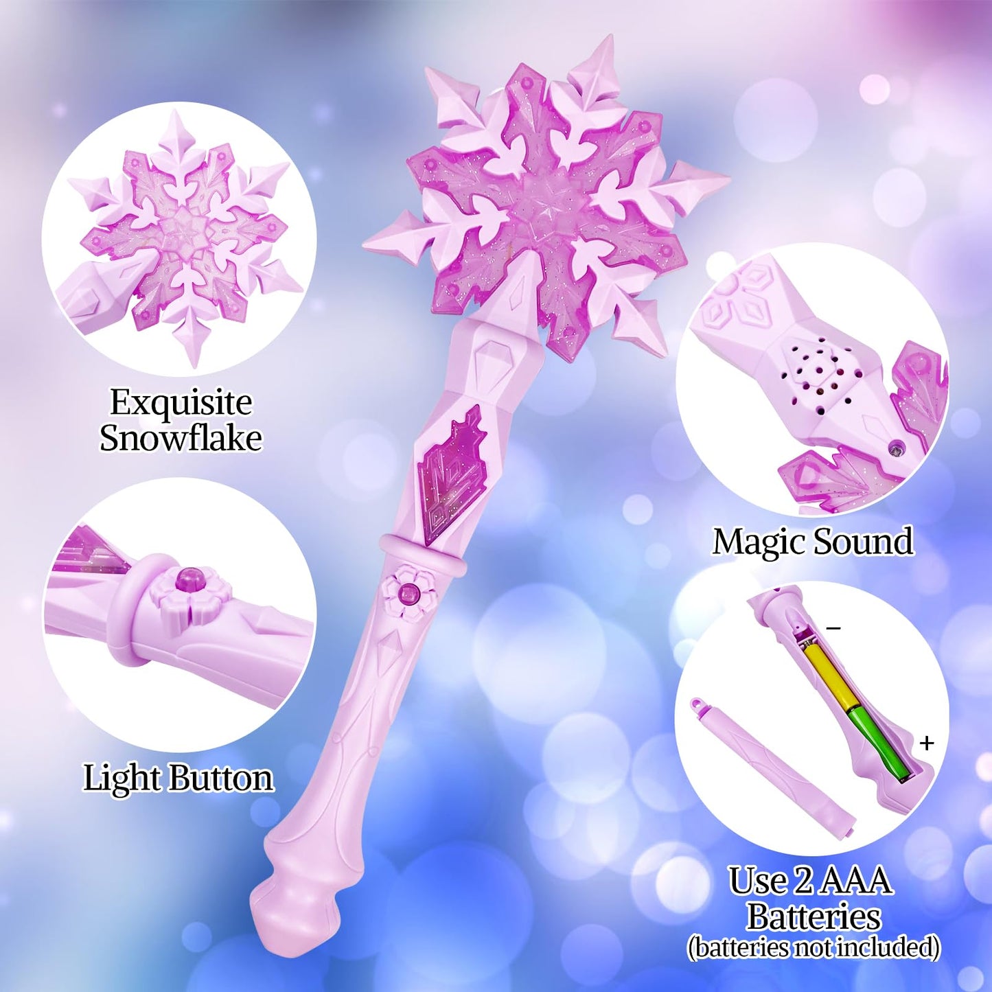 Light Up Frozen Snowflake Wand With Sound(Motion Sensitive) Magic Toy For Kids Girls Princess Party Favors Costume Cosplay Acces