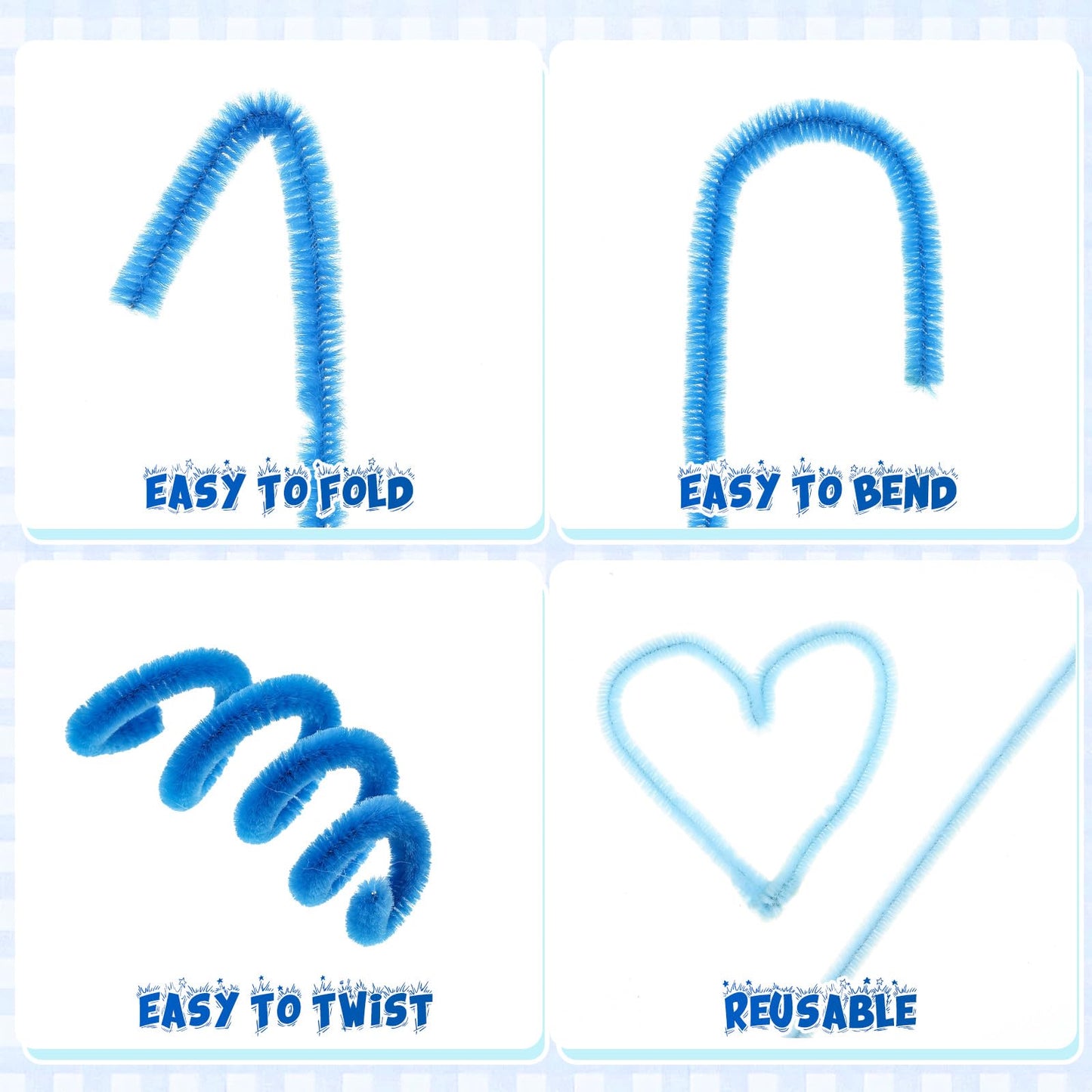 RoundFunny 400 Pcs 24 Inch Extra Long Blue Pipe Cleaners Chenille Stem Thick Fluffy Pipe Cleaners Craft Supplies for Halloween A