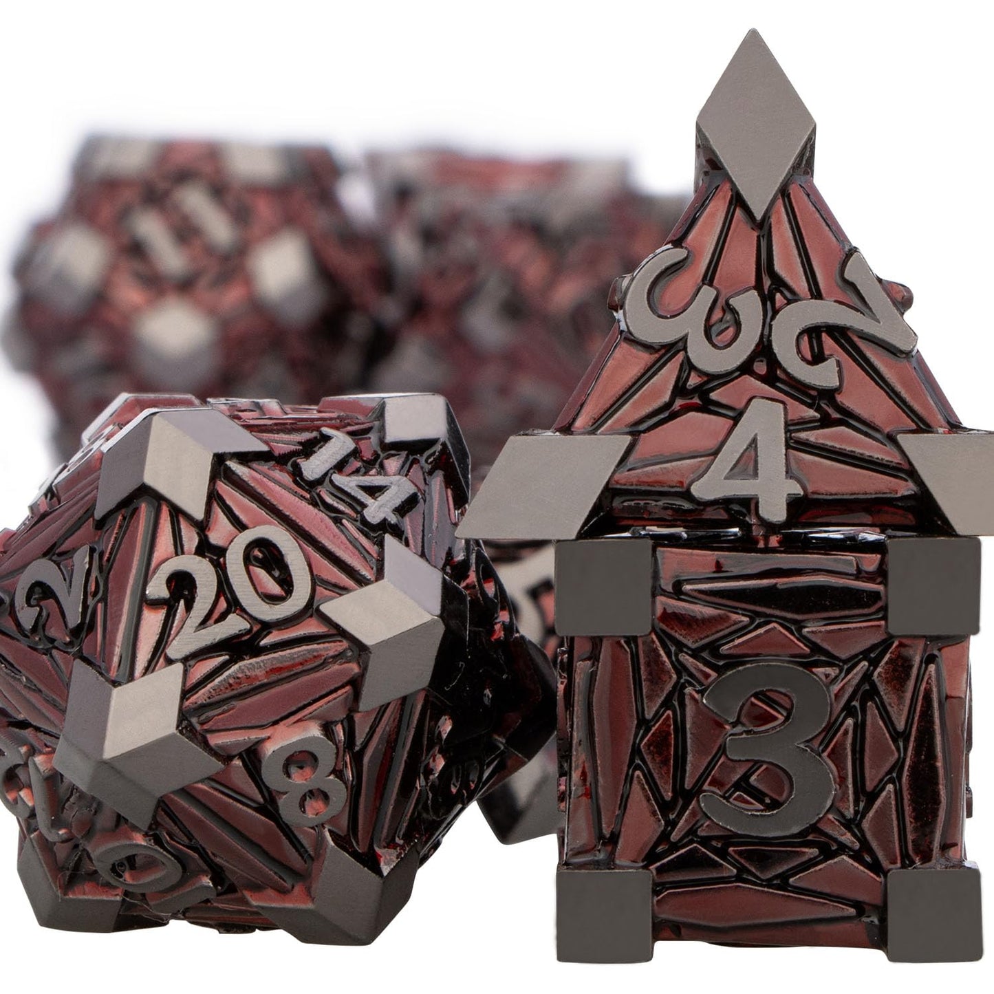 ORIFANTOU Metal DND Dice Set Dungeons and Dragons Dice with Box, Red Debris D&D Dice RPG D and D Dice Role Playing Game Polyhedr
