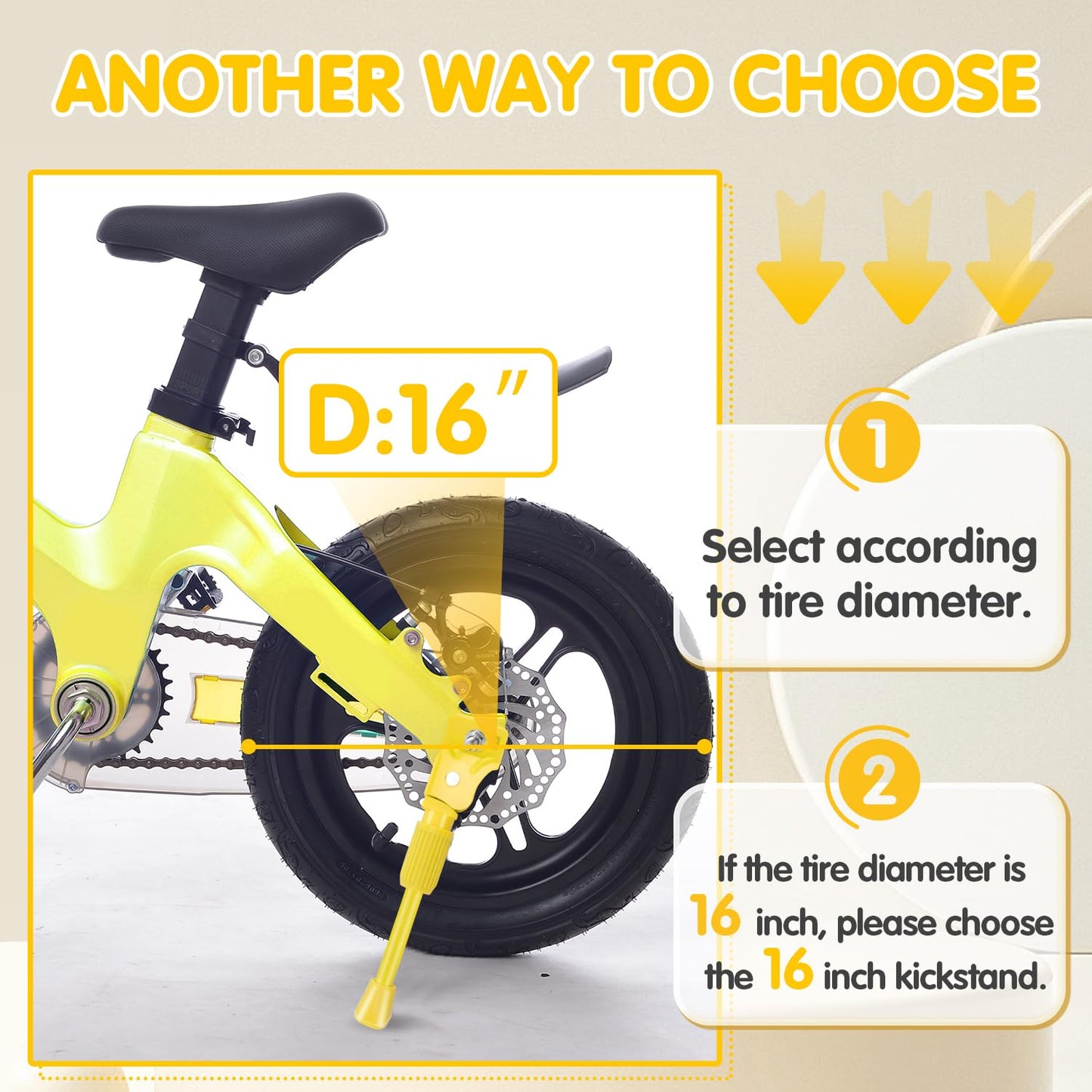 Leichten Kids Bike Kickstand For 20 Inch Wheel Children'S Bicycle Single-Side Kick Stand Rear Mount Bikes Support Racks Yellow