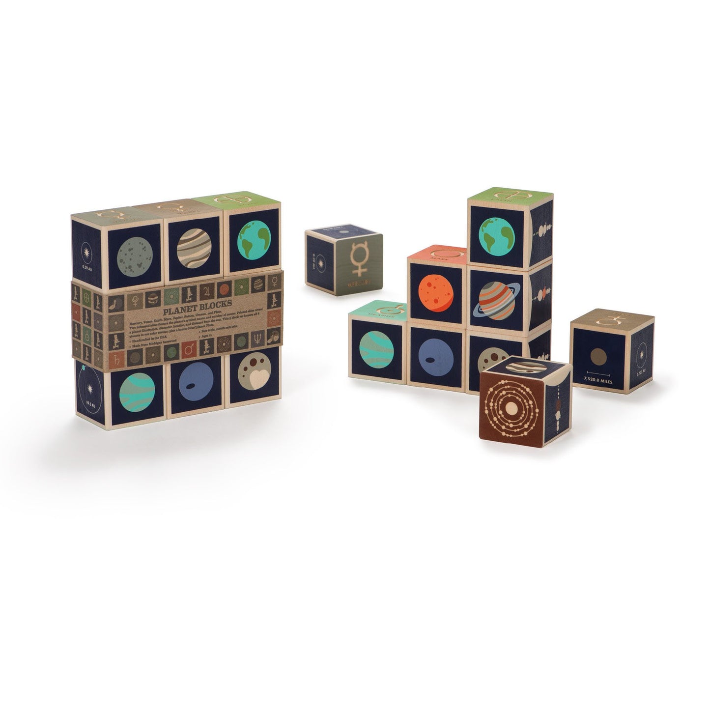 Uncle Goose Planet Blocks - Multicolor Basswood Building Blocks, 9 Count, Made in the USA, Model PLT9