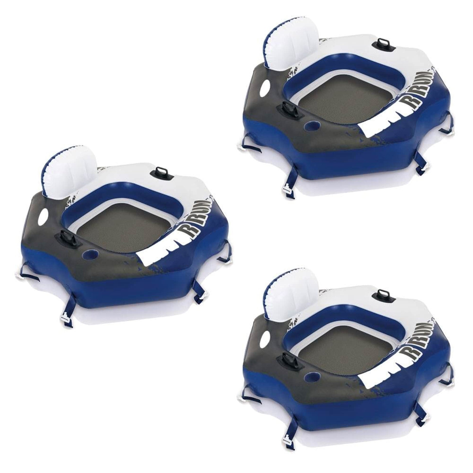 Intex 58854Ep River Run Connect Inflatable Floating Lounge: Comfortable Backrest – Cup Holder – Grab Handles – Easy-To-Use Connectors – 220 Pound Weight Capacity, 3 Pack