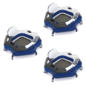 Intex 58854Ep River Run Connect Inflatable Floating Lounge: Comfortable Backrest – Cup Holder – Grab Handles – Easy-To-Use Connectors – 220 Pound Weight Capacity, 3 Pack