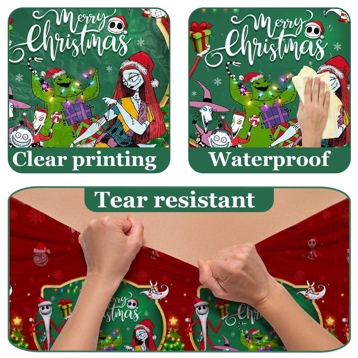 3 Pack Christmas Nightmare Tablecloths Nightmare Christmas Party Decorations Green Red Tree Xmas Nightmarer Table Cover for Xmas