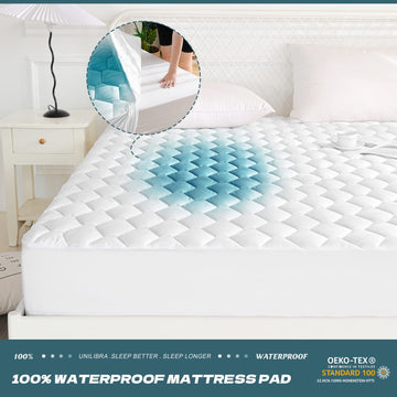 Unilibra Queen Size 100 Waterproof Mattress Pad, Breathable Quilted Fitted Mattress Protector With Deep Pocket Stretches Up To 1