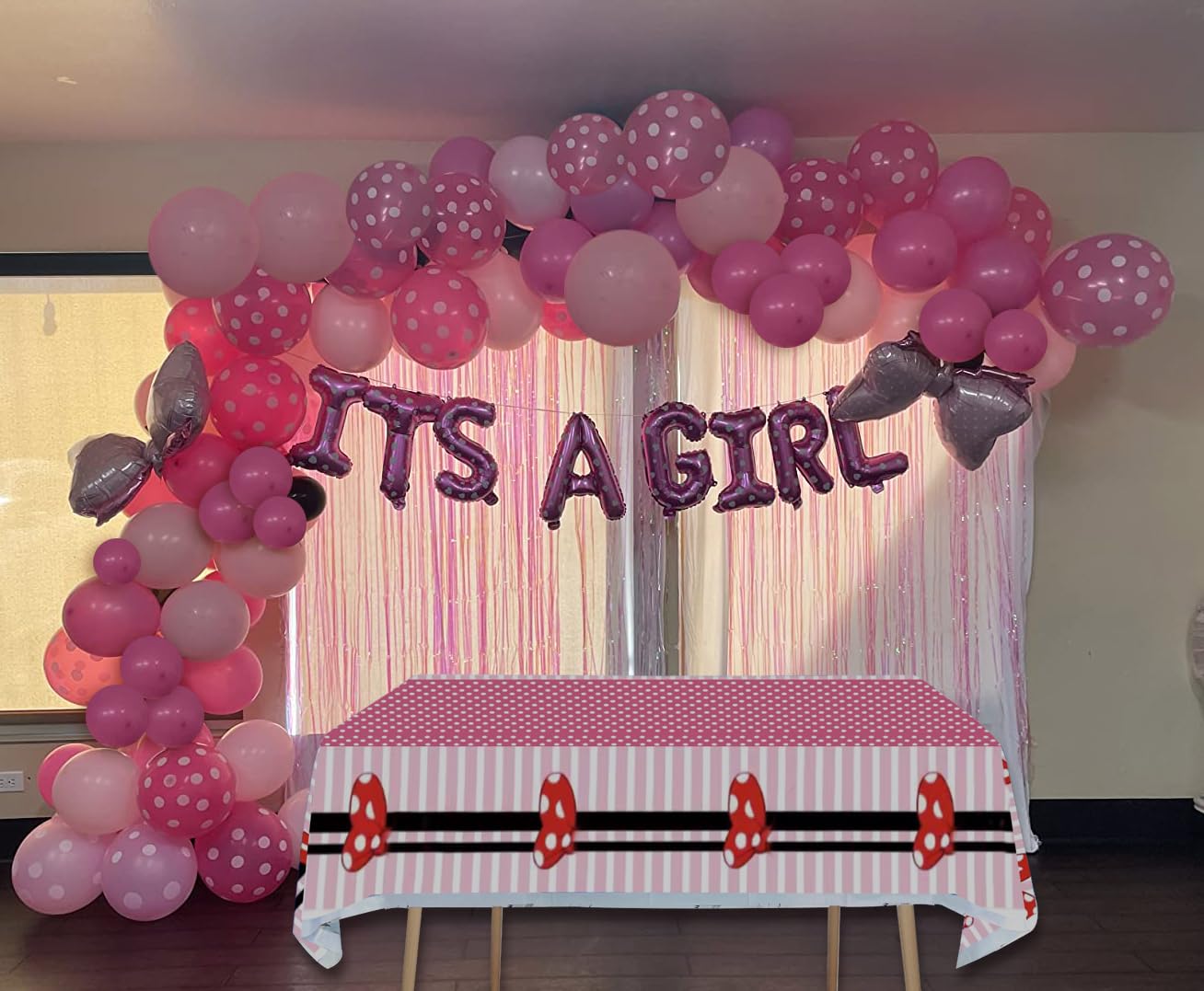 ANFGANC 3pc Mouse Tablecloth Mouse Party Supplies Disposable Pink Bow Plastic Table Cover for Girls 1st,Oh Twodles Birthday,Baby